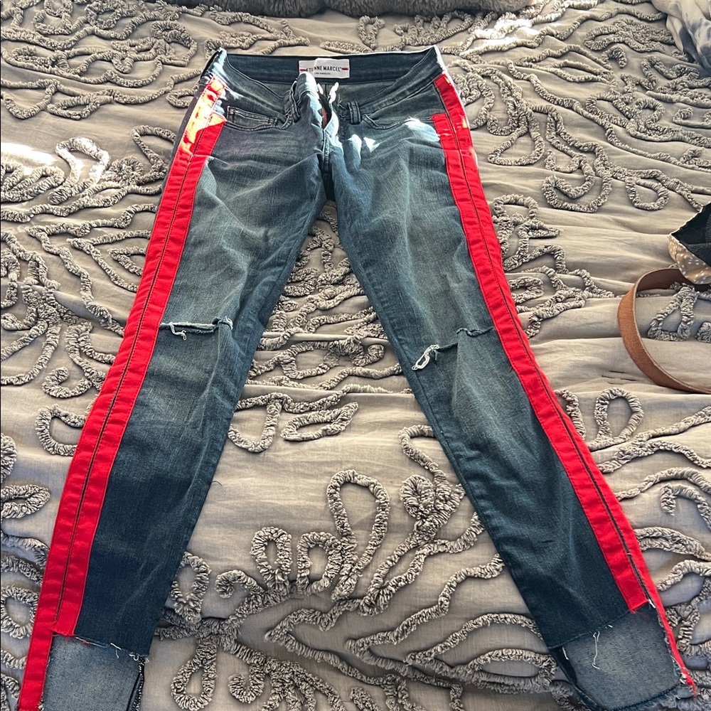 Stylish Red and Blue Women's Cropped Jeans